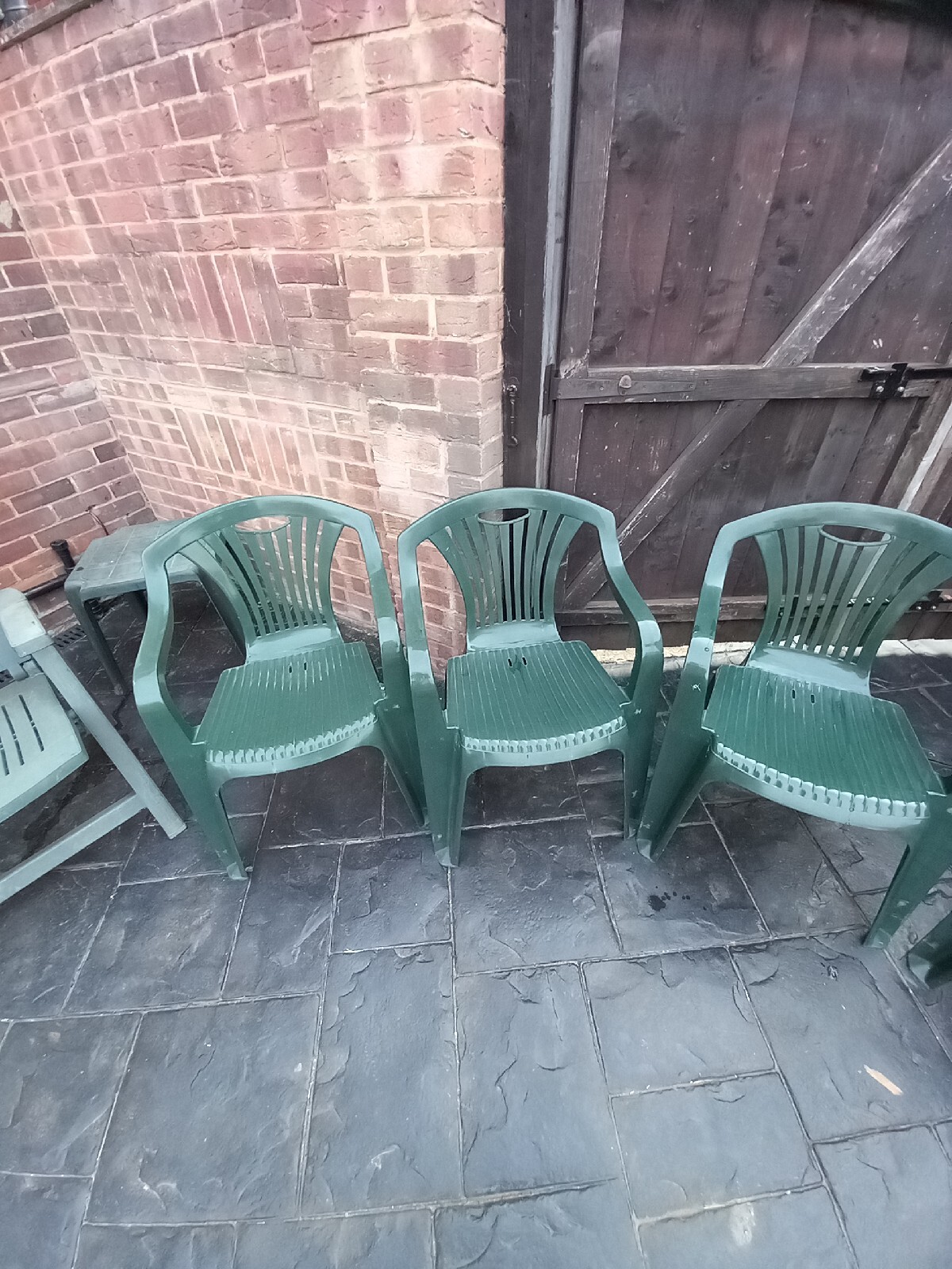 FOUR GREEN PLASTIC GARDEN CHAIRS eBay