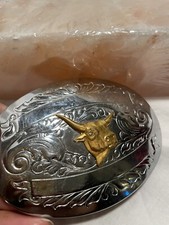 Buckle Chambers Belt Co. Belt Buckle Western Steer Head Silver Cowboy Rodeo