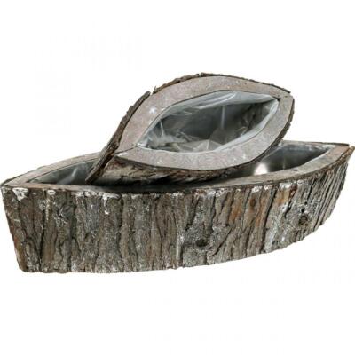 Holz Pflanzschale Jardiniere Natur-Look Baumrinde Deko-Übertopf 2er Set für