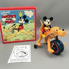 Disney Schylling Wind Up Toy Mickey Mouse Riding Pluto Retro