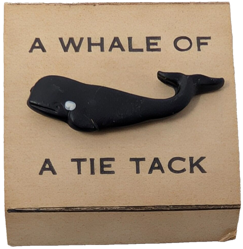 Vintage A Whale of a Tie Tack Novelty TieTack Pin Black Animal Moby Dick Casual