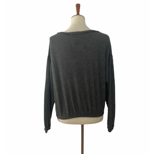 Socialite Damen Front Tie Waffle Knit Sweater Pullover Langarm Grau XS  - Bild 4 von 8