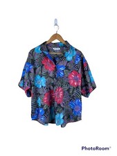 Vintage Tropical Print Lightweight Button Down Shirt Womens Size Large