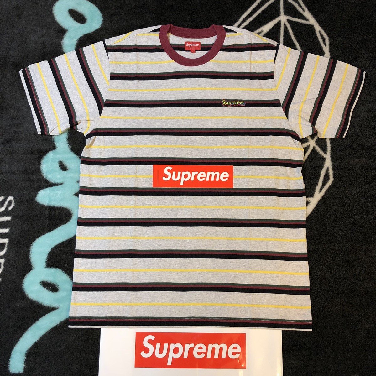 Supreme バーガンディ SUPREME HEATHER STRIPE TOP (BURGUNDY) (LARGE) SS18 BOX LOGO TEE
