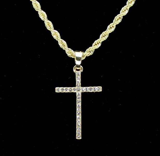 Cadena de Oro 14k chapado para Hombres Cruz Cz Collar Joyería Fina 24&#034; | eBay