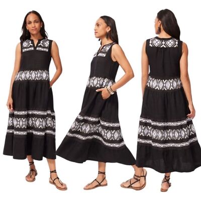 Chicos linen embroidered tiered maxi dress boho prairie cottage sleeveless | eBay Chicos linen embroidered tiered maxi dress boho prairie cottage sleeveless | eBay