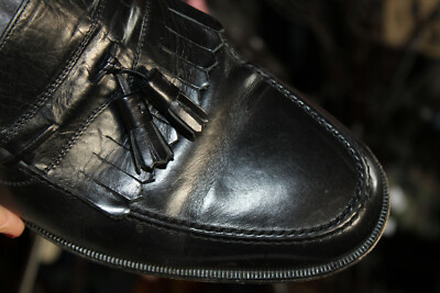 Mezlan Black Leather Santander Tassel Loafer Slim On Mens Shoe Size 13M 102C33EB-E266-4B11-98E0-  main image 2