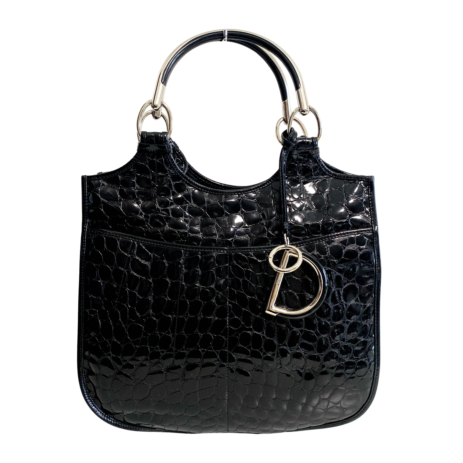 Sac fourre tout DIOR Dior 61 noir patiné poignée en relief