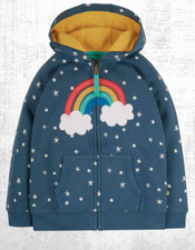 Ex Frugi Girl’s Long Sleeve Rainbow Abisco Applique Hoodie in Navy Rainbow