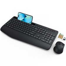 Wireless Keyboard and Mouse Wrist Rest Phone Holder Batteries Included 2.4G L...