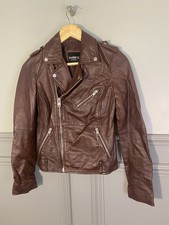 Barney’s Originals Womens 100% Leather Jacket Biker Uk6 Maroon Brown Js002