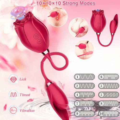 Rose Clit Sucking Vibrator G-spot Dildo Strong Sucker Sex Toys for Women Couple - Picture 10 of 13