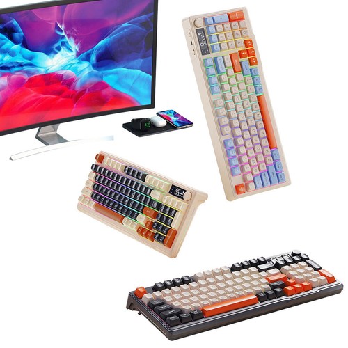 BT5.0/2.4G Dual Mode Ergonomic Keyboard 94 Keys Colourful Light for PC Notebook - Afbeelding 6 van 15