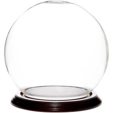 Plymor 6" x 7" Glass Display Dome Globe Cloche Dark Mahogany Veneer Base 