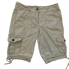 Tommy Hilfiger Womens Sz 6 Tan Beige Khaki Cargo Shorts Tie Bottom 11.5" Inseam
