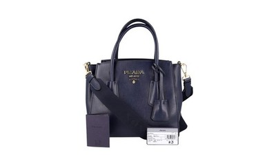 PRADA Leder Schultertasche / Handtasche Shopper 1BG369 Navy Blau - NEU