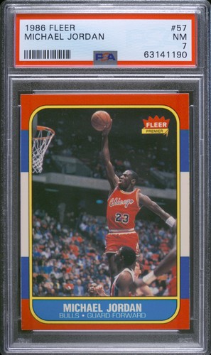 MICHAEL JORDAN PSA 7 1986-87 FLEER #57 ROOKIE CARD RC BULLS NEAR MINT HOF