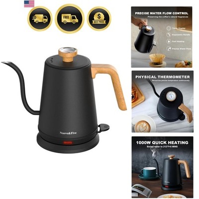 Electric Gooseneck Kettle 1L Stainless Steel with Thermometer Auto Shut-Off