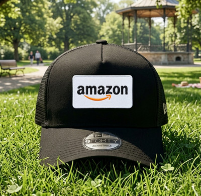 Ama-zon Logo Embroidered Trucker Hat Mesh Snapback Retail Work Cap