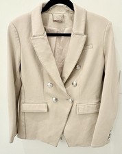 Tahari Women  s Double-Breasted Blazer Jacket Size 10 Stone Beige Silver Buttons