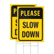 Please Slow Down Yard Signs with H-Frame Stakes 12" x 16" Corrugated Plastic ...
