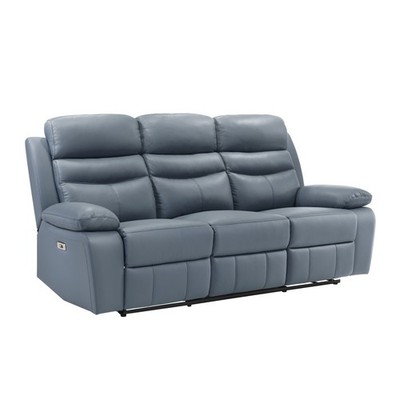 POWER SLATE BLUE TOP GRAIN LEATHER MATCH RECLINING SOFA LIVING ROOM FURNITURE