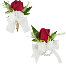 Burgundy Corsage and Boutonniere Set for Wedding Prom