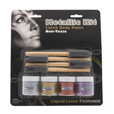 4-Pack Metallic Liquid Latex Kit Four 1 oz Silver, Gold, Copper Purple 2brushes