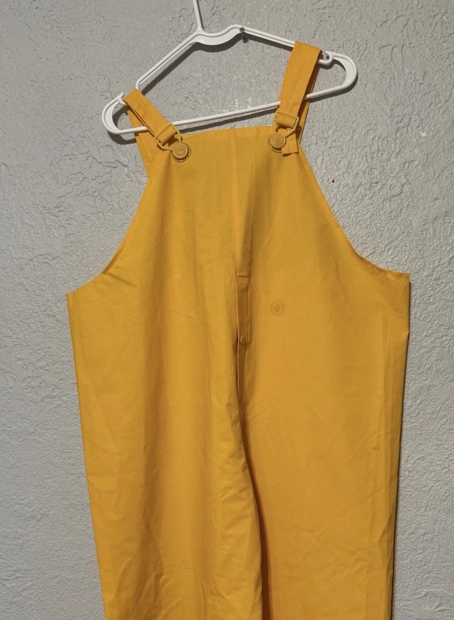Weather-Rite Rain Coat Jacket Men XL Yellow & Academy Broadway Bibs Sz Large