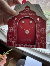 Holiday Lane 2 Piece Cubic Zirconia Pendant & Earring Set Sterling Silver