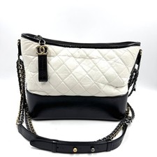 Pre-Owned Chanel Gabrielle Calfskin Quilted Hobo Black White Crossbody
