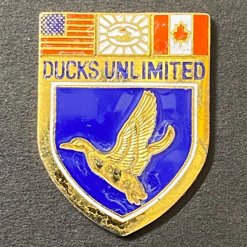 "Ducks Unlimited" w/ U.S. & Canadian Flags Enamel Lapel / Hat Pin w/ No Pin Post