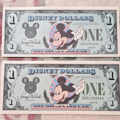 Disney $1 Mickey Mouse 1987 1988 Dollar Collectible Disney Franchise Series