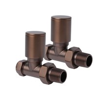 Bronze Straight Radiator Valve Round Top 15mm Set of Two Valves ½” Pair Of