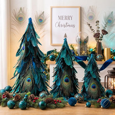 3 Pcs Peacock Christmas Tree Decorations, Tabletop Centerpieces