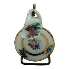 Dollhouse Miniature Porcelain Tea Cup  Saucer Floral Pattern W/Display Rack VTG