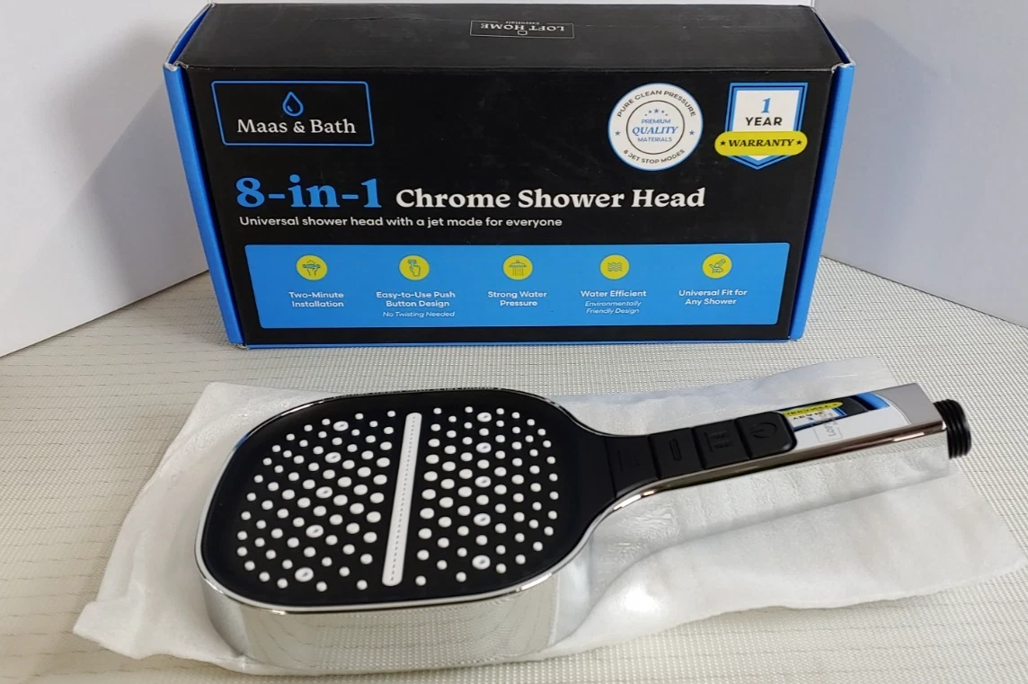 8-In-1 Chrome Shower Head With Jet Mode By Maas & Bath Head only