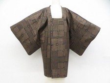 JAPANESE KIMONO MICHIYUKI COAT DARK BROWN 87cm 2 ft 10 in PURE SILK E8477