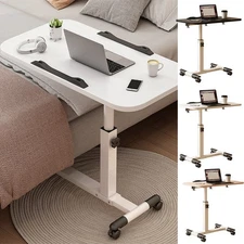 Mobile Adjustable Height Over The Bed Table Laptop Desk With Wheels Rolling
