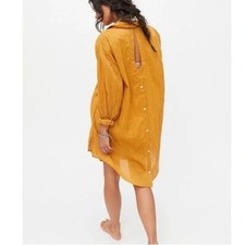 Urban Outfitters Embroidered Crinkle Stripe Cotton Blend Tunic Shirt Dress Sz M