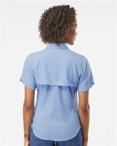 NUEVA Camisa Columbia Tamiami II Para Mujer Talla PEQUEÑA Manga Corta Gorra Blanca Azul PFG