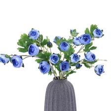 3Pcs Blue Ranunculus Artificial Flower 28" Fake Silk Flowers with Stem Faux F...
