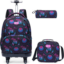 3PCS Rolling Backpack 18" for Girls Boys with Lunch Bag Pencil Case School Bags