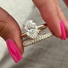 3.85 Ctw Oval Cut Moissanite Bridal Set Engagement Ring 14K  Yellow Gold Plated