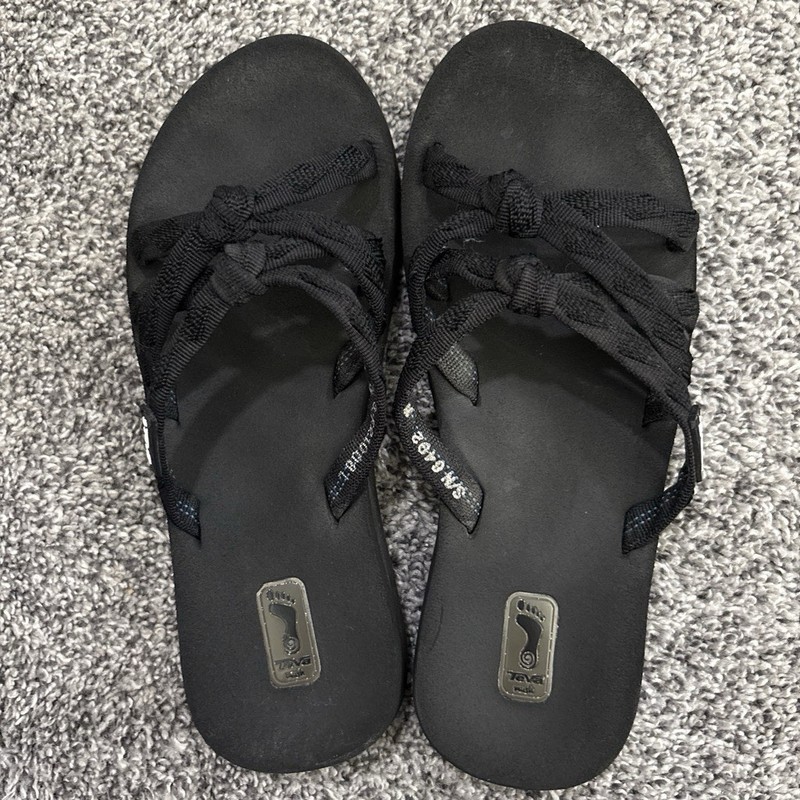 TEVA Black Size 6 Strap Slide SANDALS