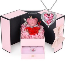 Valentines Day Gift Preserved Pink Roses Forever Flowers Gift for Her Box