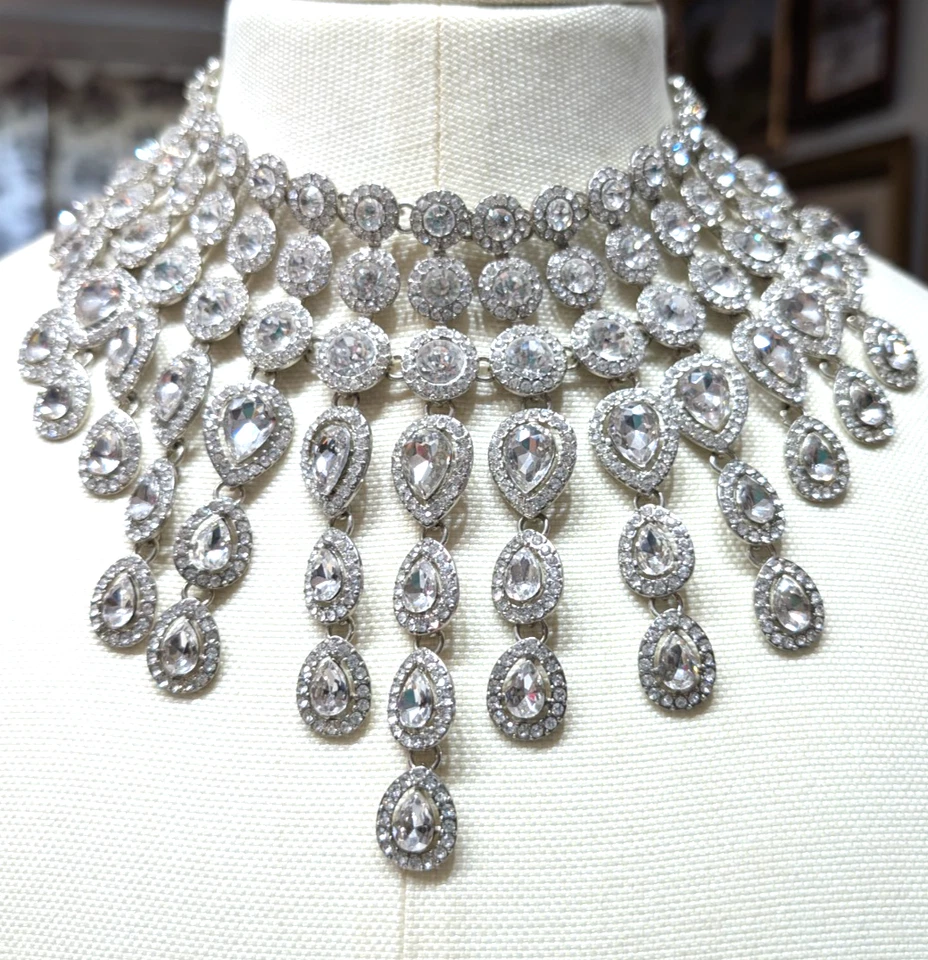Natasha Fabulous Rhinestone Large Bib Statement Necklace - Image 4 of 4