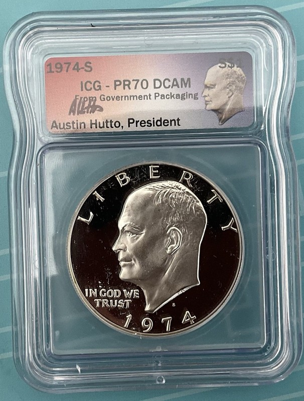 1974 S $1 ICG PR70 DCAM Proof Silver Eisenhower Dollar Signed