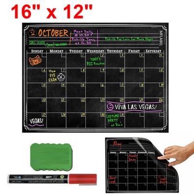 16'' x 12'' Magnetic Dry Erase Refrigerator Calendar Message Flexible Black Board