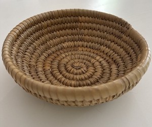 Handmade Hand Woven Round Coil Basket Bowl Natural Sweet Grass
